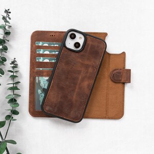 Funda de cuero personalizada para iPhone compatible con Magsafe, iPhone 14 +, funda para iPhone 14 +, funda para billetera para iPhone, funda de cuero personalizada para iPhone