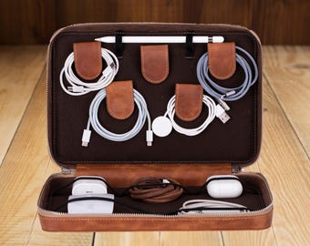 Cable Organizer Travel, Leather Cable and Charger Organizer