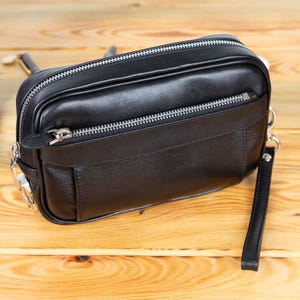 Leather Wallet Clutch for Men, Personalized Genuine Leather Travel Wrist Bag with Zipper, Luxury Leather Hand Bag, Christmas Gift