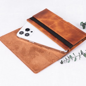 Personalized Leather Women Phone Wallet, Custom Cell Phone Wallet Purse For Women Men, Leather Long Phone Case Pouch for All iPhone, Samsung