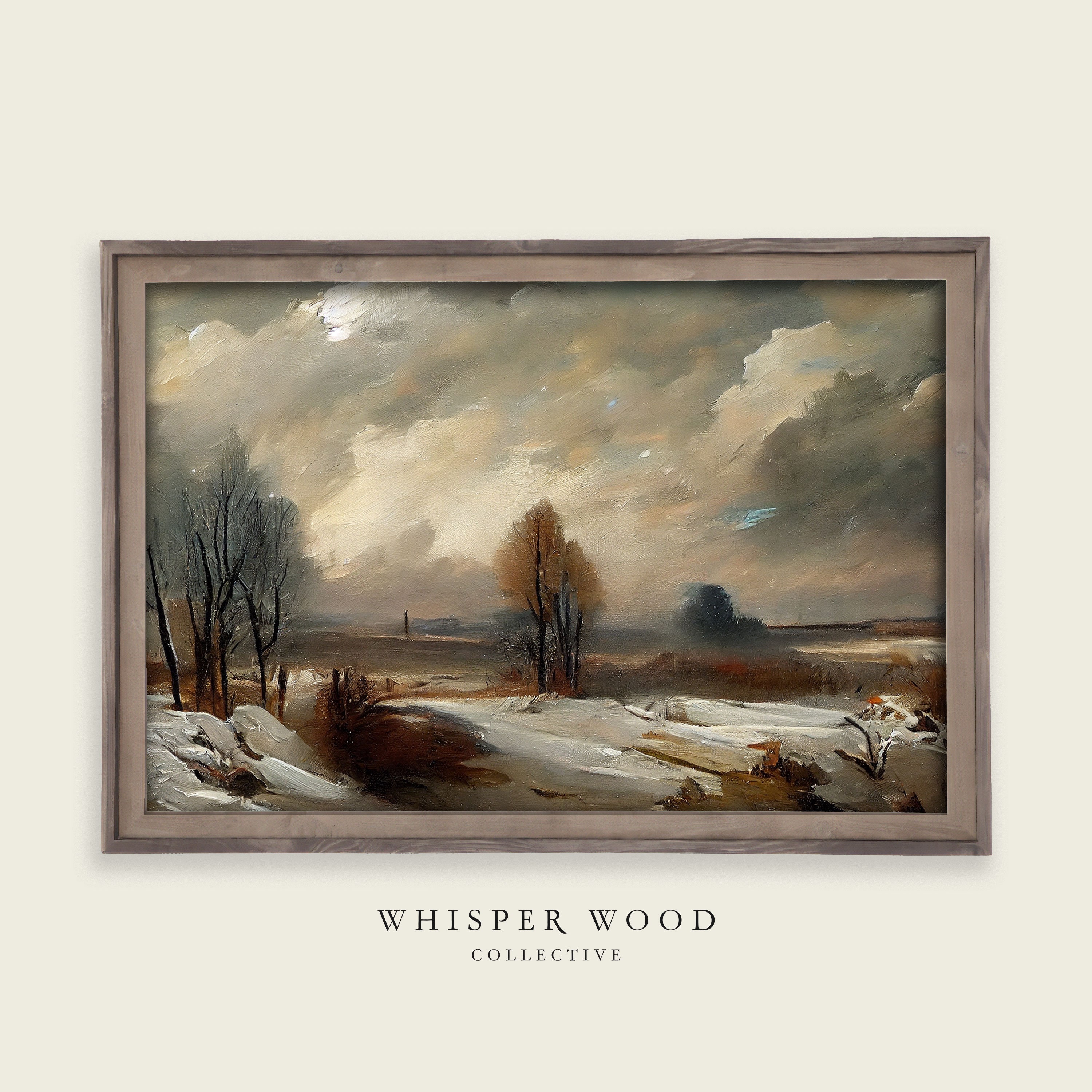 Moody Winter Oil Painting | Cool Rustic Country Decor | Vintage Style ...