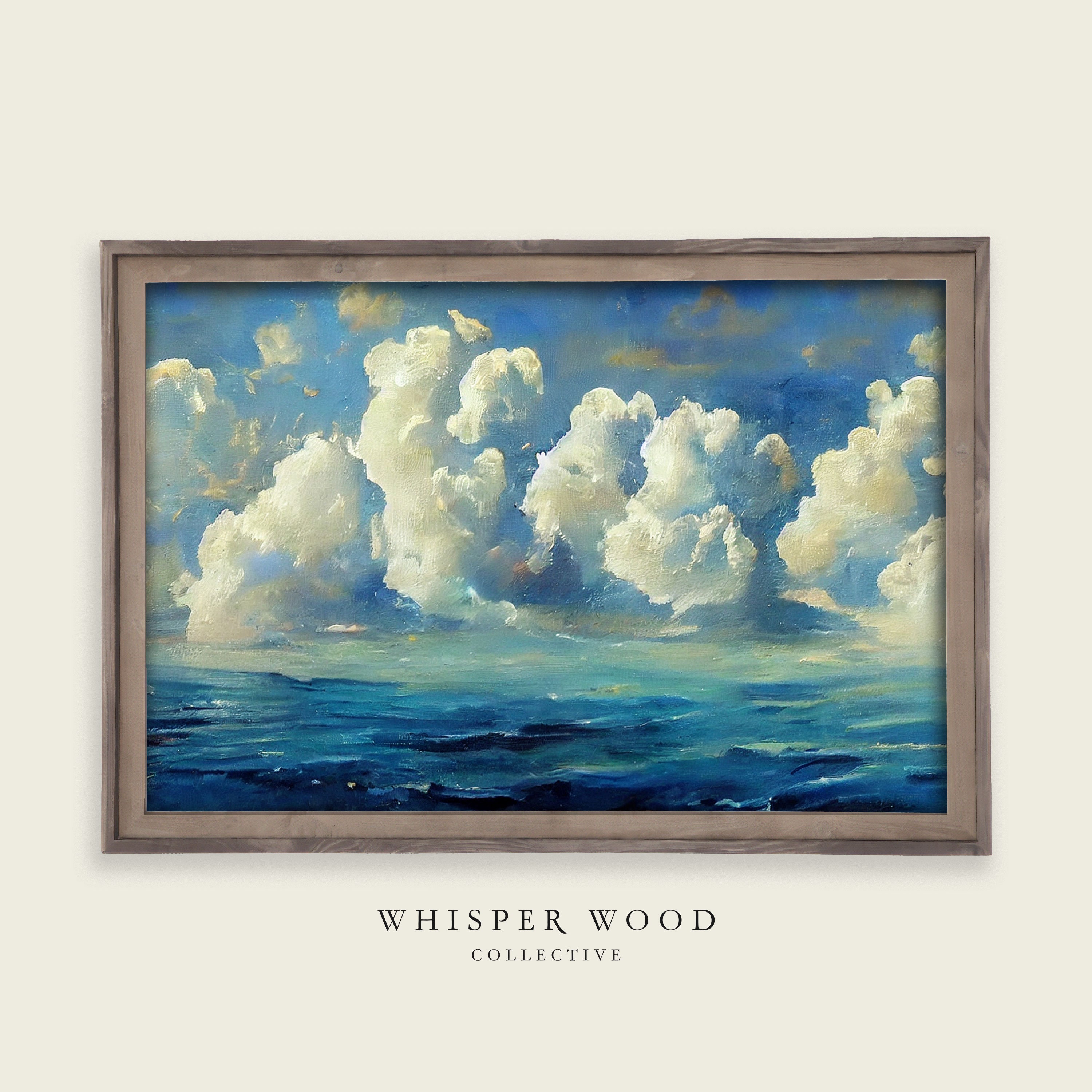 Clouds Over Ocean Oil Painting | Blue Nautical Home Decor