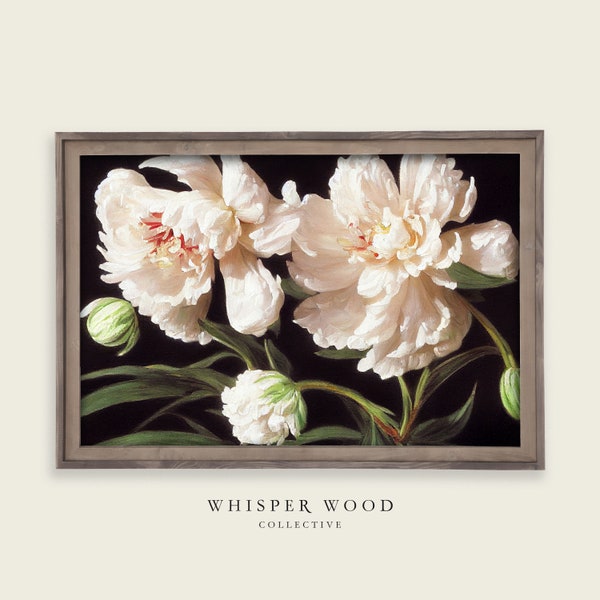 White Peonies Oil Painting | Warm Rustic Country Decor | Botanical Flowers | Vintage Style Digital Art | Printable Art | #16