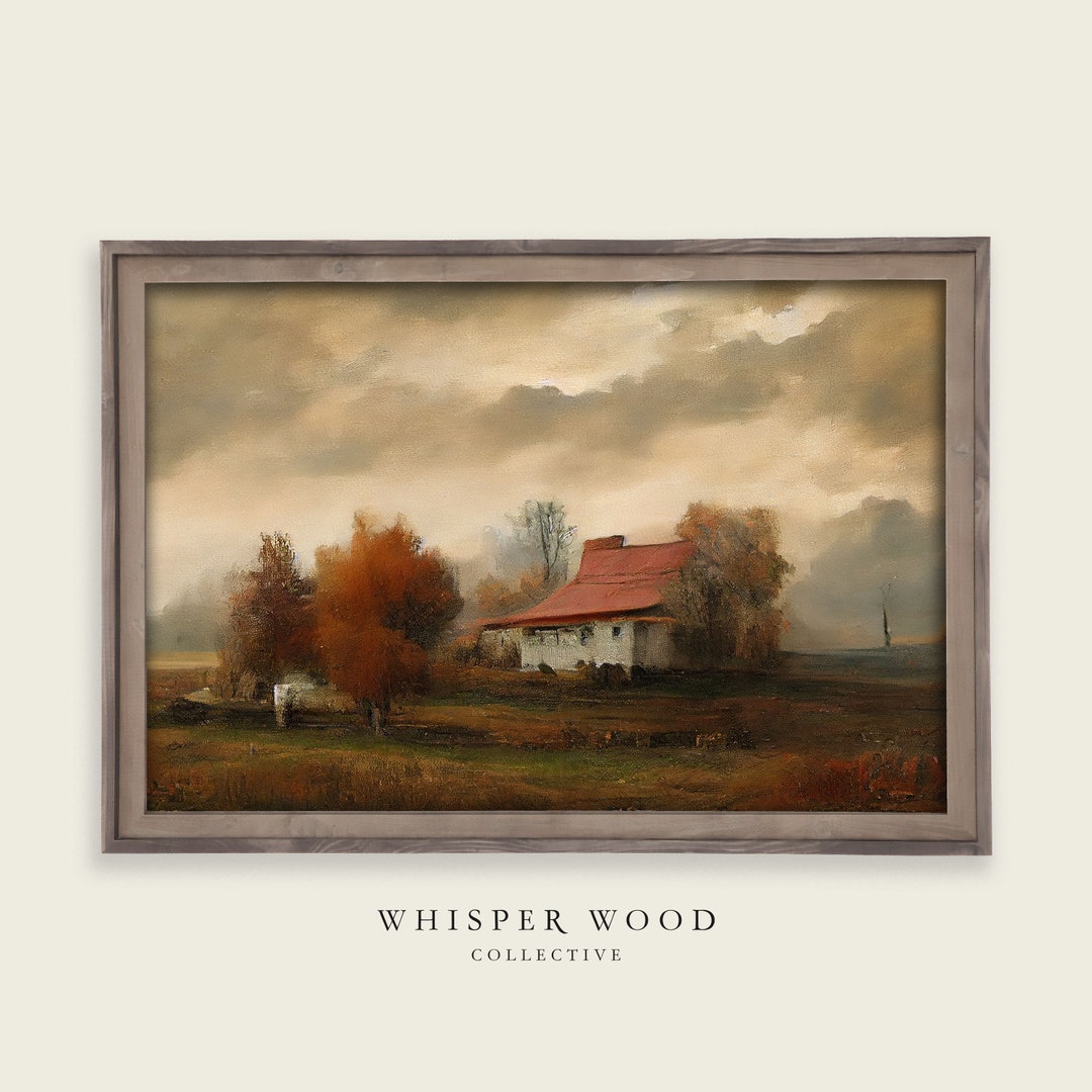 Autumn Farmhouse Oil Painting | Landscape | Warm Rustic Country Decor ...