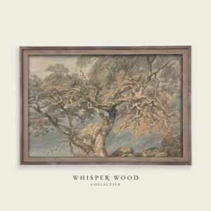 Vintage Neutral Tree Painting | 1700s White Rustic Country Decor | Vintage Wall Art | Antique Printable Art | #98