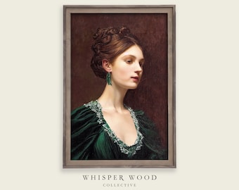 Portrait of a Woman in an Emerald Green Dress | Digital Oil Painting | 1800s Style | Boho & Victorian Decor | Printable Art | #154