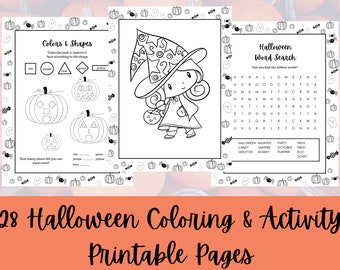 Páginas para colorear y actividades de Halloween / 28 páginas / Juegos de fiesta de Halloween / Para niños, adolescentes, niños y niñas / Descarga digital