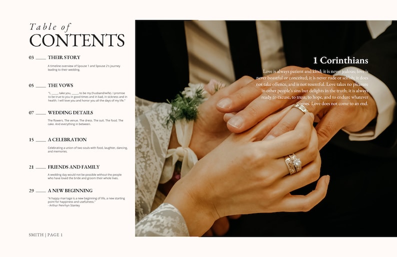 Table of Contents Wedding Magazine Template for Canva
