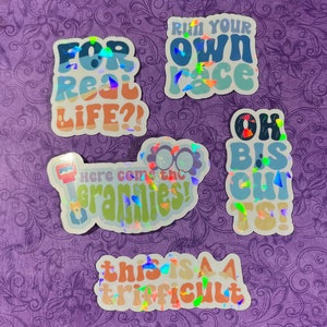 Holo Bluey Family Stickers - Set of 5 l Vinyl Decals l Grannies, For Real Life, Baby Race