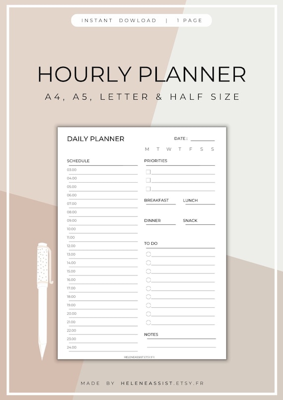 Daily Planner Hourly Planner Printable Planner Life - Etsy