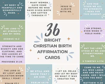 Bright and Happy Christian Birth Affirmation Cards – 36 Digital Prints for Labour & Pregnancy Support