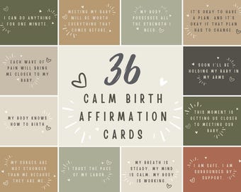 Birth Affirmation Cards – Calm & Confident Labor Support Printables – Calming Boho Birth Support Tools
