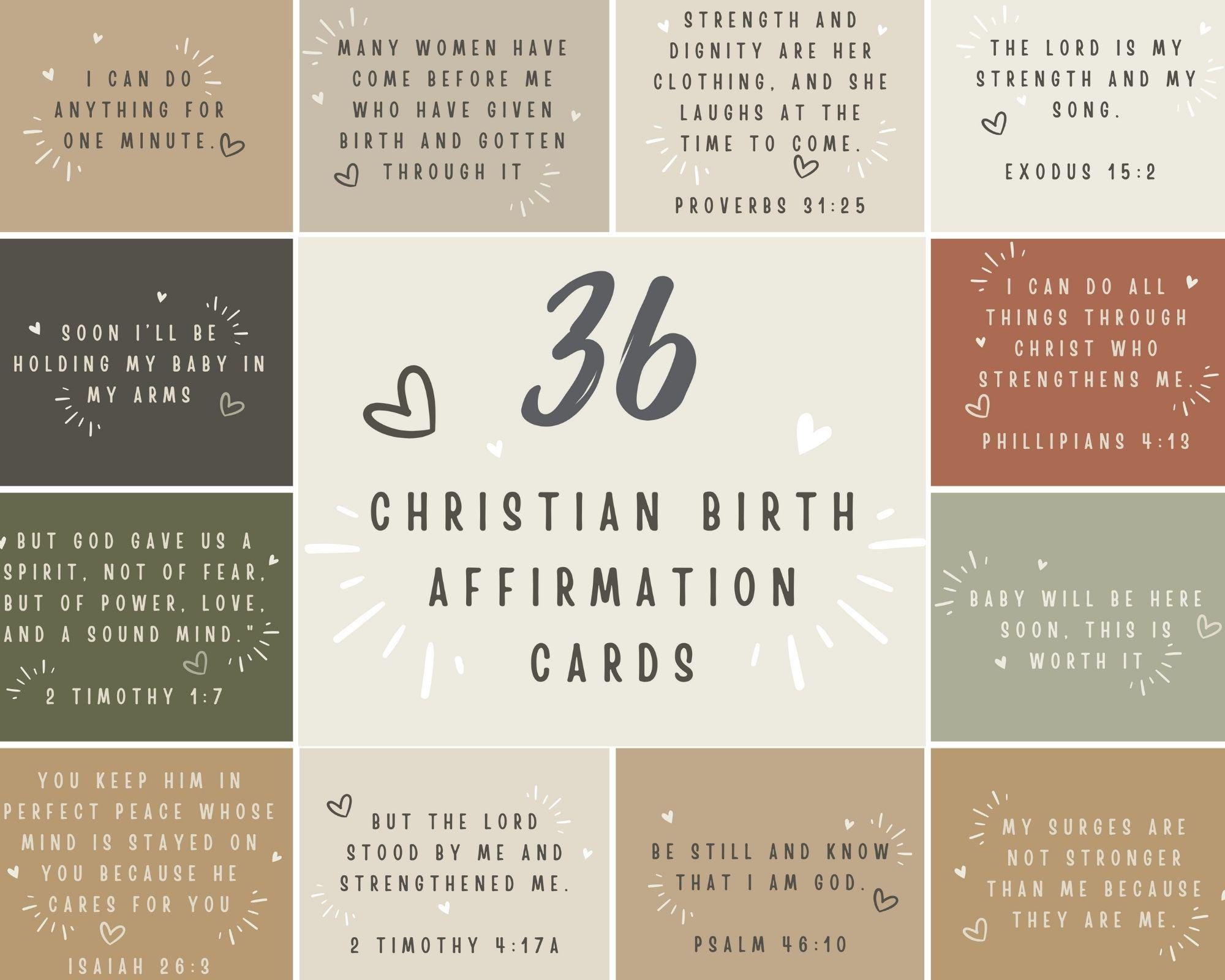 Christian Birth Affirmation Cards for Home Birth or VBAC – Calming Boho Earth Tones