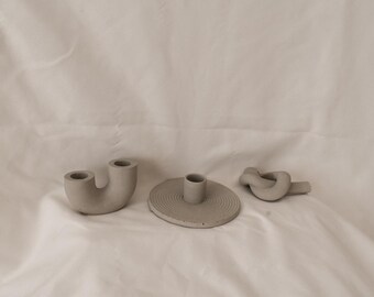 Handmade Concrete Candle Stick Holders – Set of 3 Modern Styles – Elegant Minimalist Home Decor, Unique Candle Holders, Stylish Gift Idea