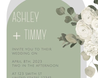 Sage Green Modern Wedding Invitation