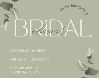 Sage Green Bridal Shower Invitation