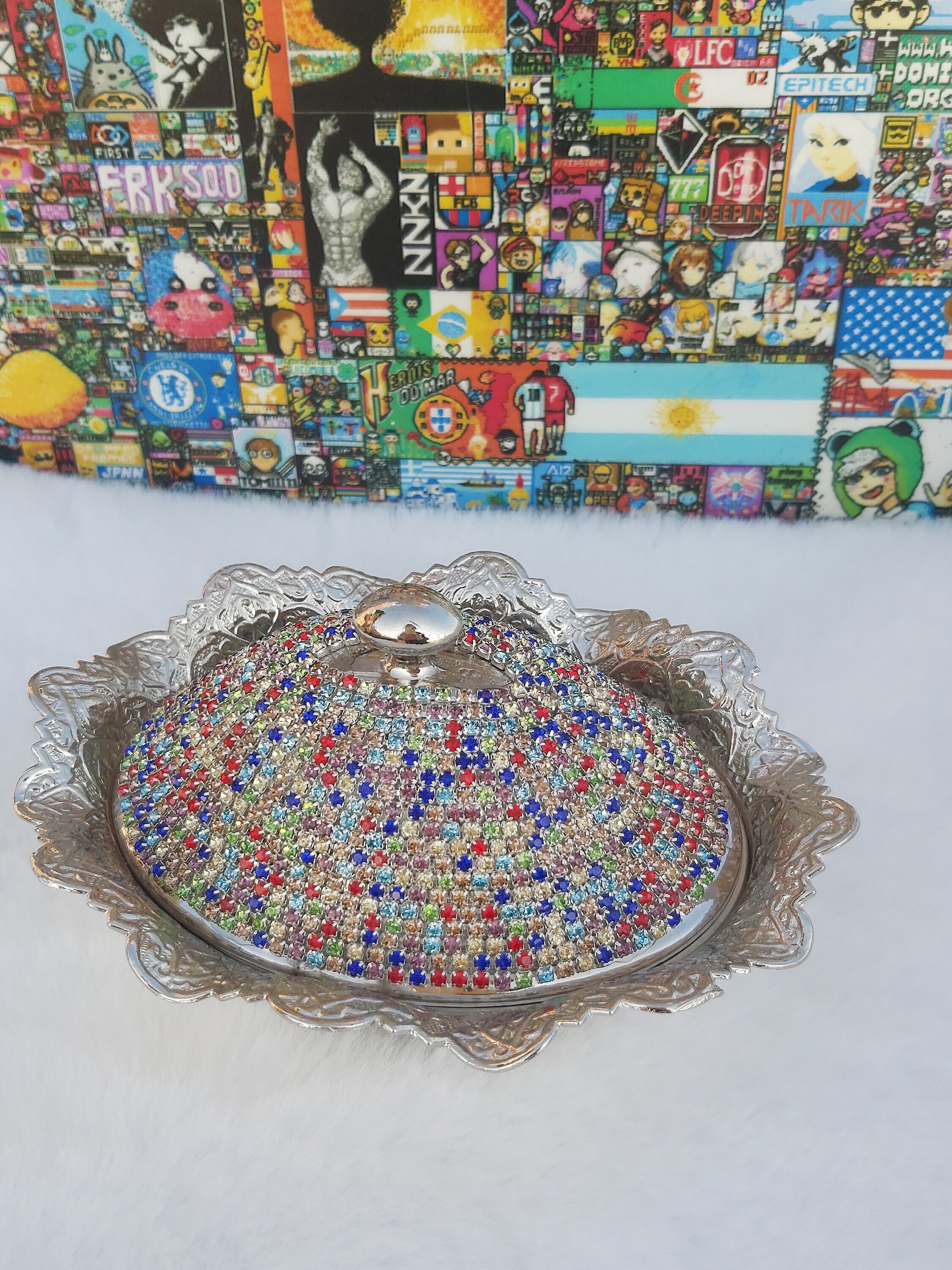 Valentine's day, Swarovski Style Crystals Handmade Sugar Candy Chocolate Bowl ,Turkish delight bowl, Candy Bowl, Serving Dish,Home decor