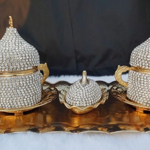 Türkische Kaffee-Espressotasse mit Innenporzellan, Valentinstag, Kristall beschichtet, griechische Tasse beschichtet, Espressotassen-Set, arabisches Kaffeeset