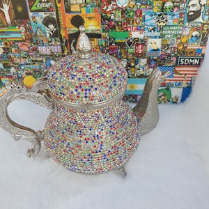 Swarovski design Teapot Crystal,Women&#39;s Day Gift,Home Decor,Turkish teapot,Arabic Moroccan Teapot,Multicolored swarovski teapot