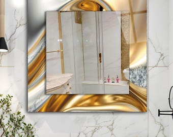 Gold Square Wall Mirror, Tempered Glass, Modern Decor