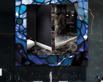 Stained Glass Style Square Wall Mirror, Modern Tempered Glass