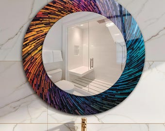 Colorful Round Wall Mirror - Modern Tempered Glass Decor