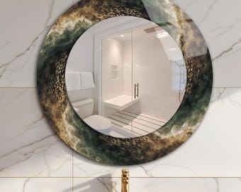 Abstract Snake Print Round Wall Mirror, Modern Tempered Glass