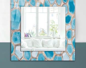 Stones Pattern Tempered Glass Square Wall Mirror, Modern Bathroom Decor