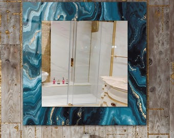 Square Marble Mirror Wall Decor on Tempered Glass: Modern Bedroom and Entryway Art