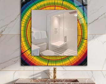 Tempered Glass Square Wall Mirror, Modern Rustic Home Decor