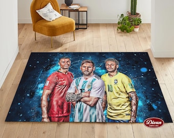 Football Rug, World Cup 2022, Football Design,Messi ronaldo rug,Personalized Rug,Neymar,Gift For Him,Washable Soccer rug, teen room rug