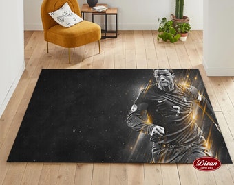Football Rug, World Cup 2022, Football Design,Messi ronaldo rug,Personalized Rug,Neymar,Gift For Him,Washable Soccer rug, teen room rug