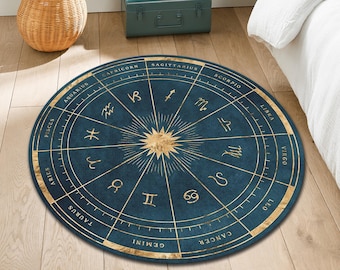 Astrologie Teppich, Sternzeichen Teppich, Horoskop Design Teppich, Astrologie Design Teppich, Runder Sternzeichen Teppich, Deko Teppich, Sonne Mond Stern Teppich, Geschenk Teppich, Tarot Teppich