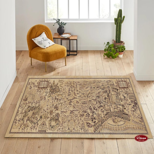Map Rug, Custom Rugs, Middle Earth Rug, World Map Rug, Office Rug, Antique Map Rug, Historical Movie Map, Office Decor, Retro Decor