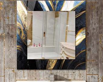Square Marble Mirror Wall Decor on Tempered Glass: Modern Bedroom and Entryway Art
