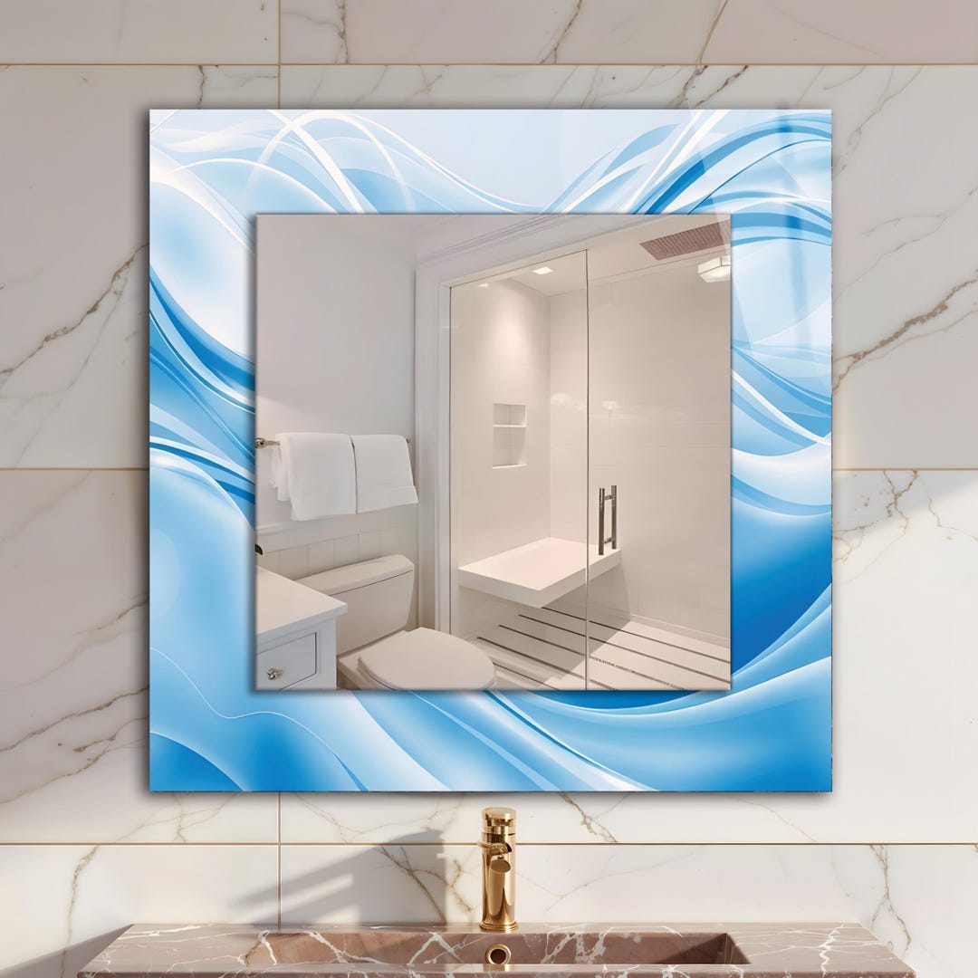 Square Abstract Mirror Wall Decor on Tempered Glass: Modern Bedroom and ...