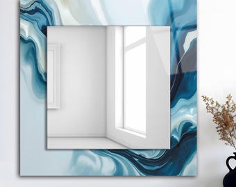 Square Marble Mirror Wall Decor on Tempered Glass: Modern Bedroom and Entryway Art