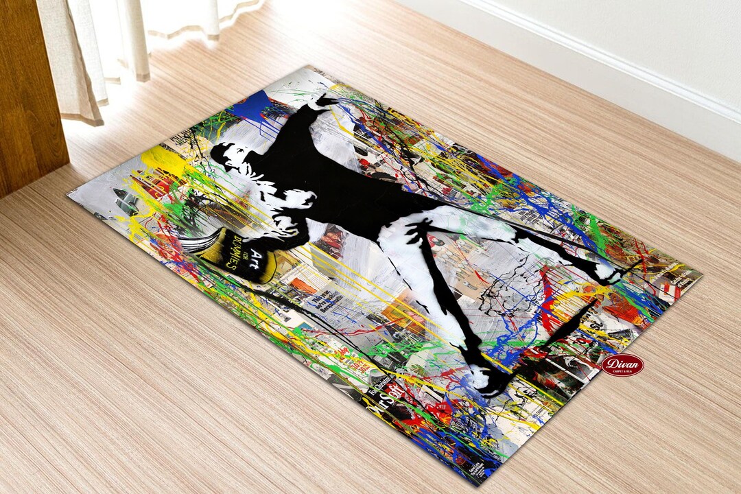 Banksy Flower Graffiti Rug, Outdoor Rugs, Printed Rug, Front Door Rug ...