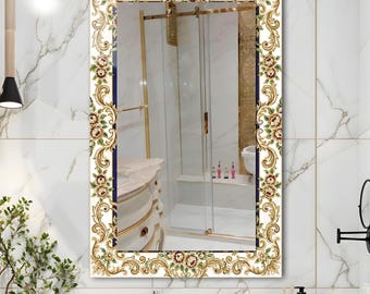 Ivory Gold Tempered Glass Mirror, Luxury Home Decor, Hallway Entryway Mirror