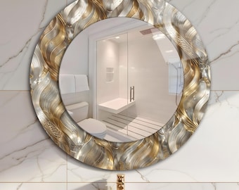 Luxury Gold Tempered Glass Round Wall Mirror – Modern Bathroom Vanity Wall Decor
