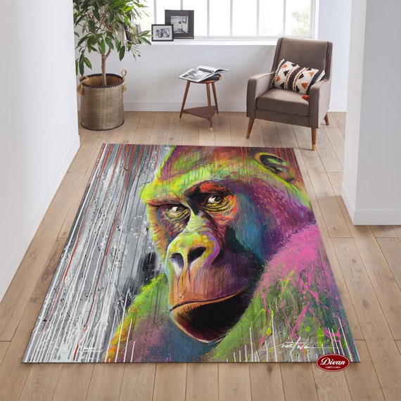 Banksy Gorilla Chimp, Graffiti Rug Carpet, Rainbow Rug,cool Rug,colorful Rug,popular  Rug,themed Rug,living Room,home Decor,gift for Her 