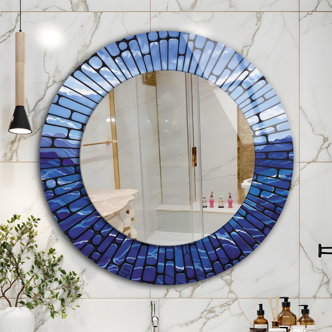 Stained Look Round Wall Mirror, Tempered Glass, Modern Home Decor - Etsy