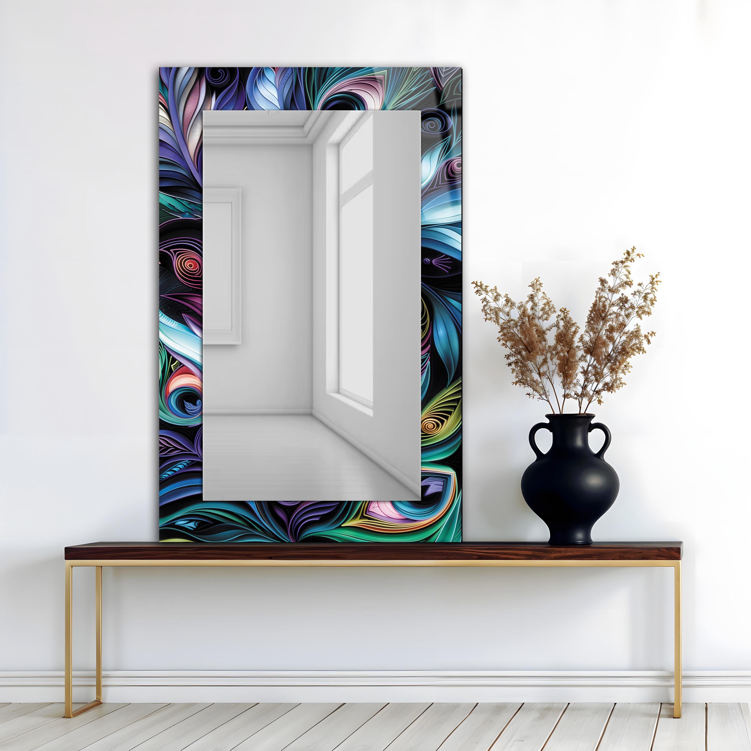 Abstract Peacock Tempered Glass Mirror, Luxury Home Decor, Hallway
