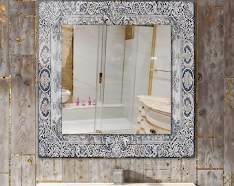 Abstrakter Blumen-Quadrat-Spiegel aus gehärtetem Glas: Türkischer Musterblumenspiegel