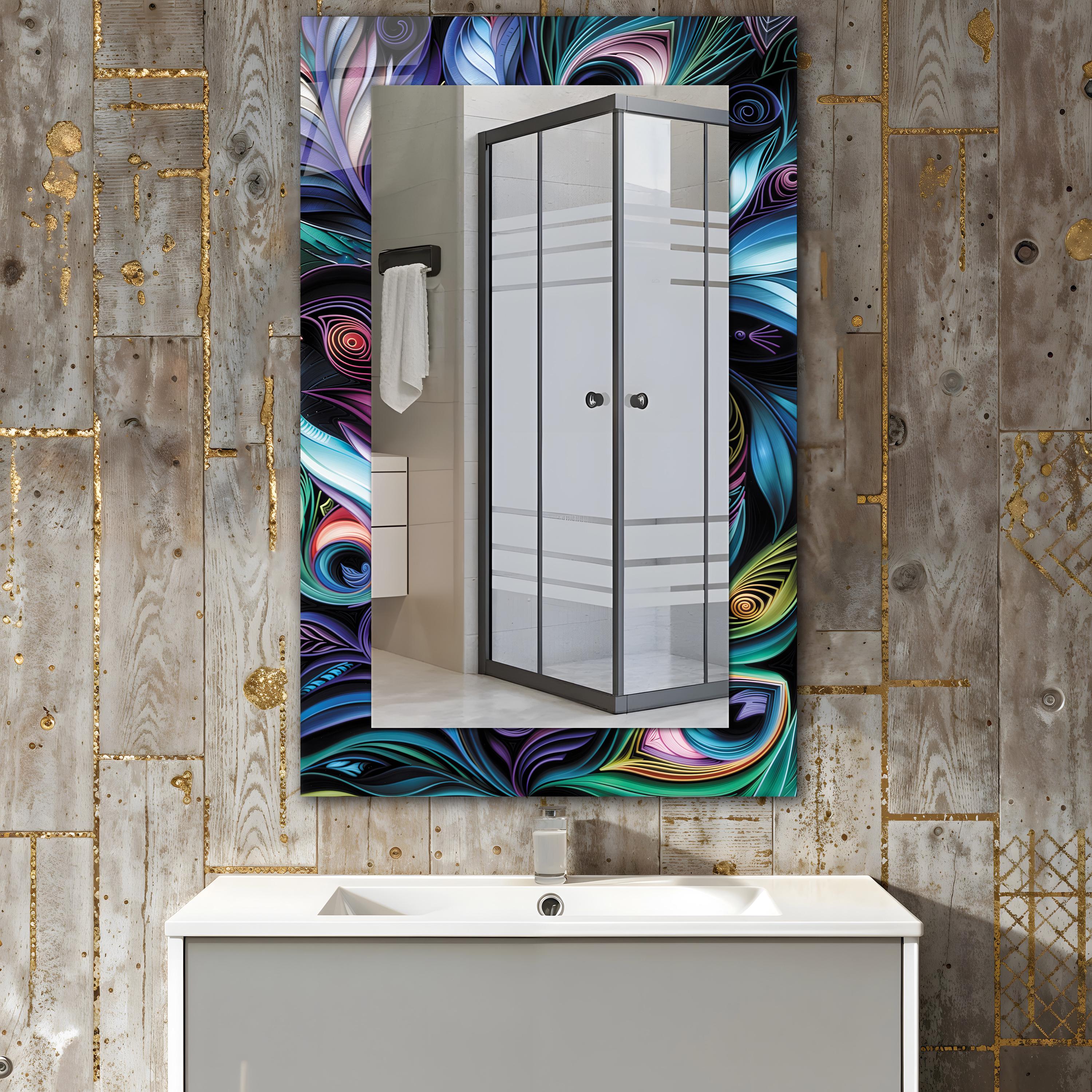 Abstract Peacock Tempered Glass Mirror, Luxury Home Decor, Hallway