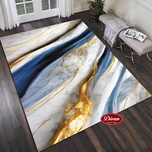 Marble Rug, Blue White and Gold Marble Rug, Marble Rug, Decor Marble Rug, Marble Texture Rug, Living Room Rug, Marble Design Rug