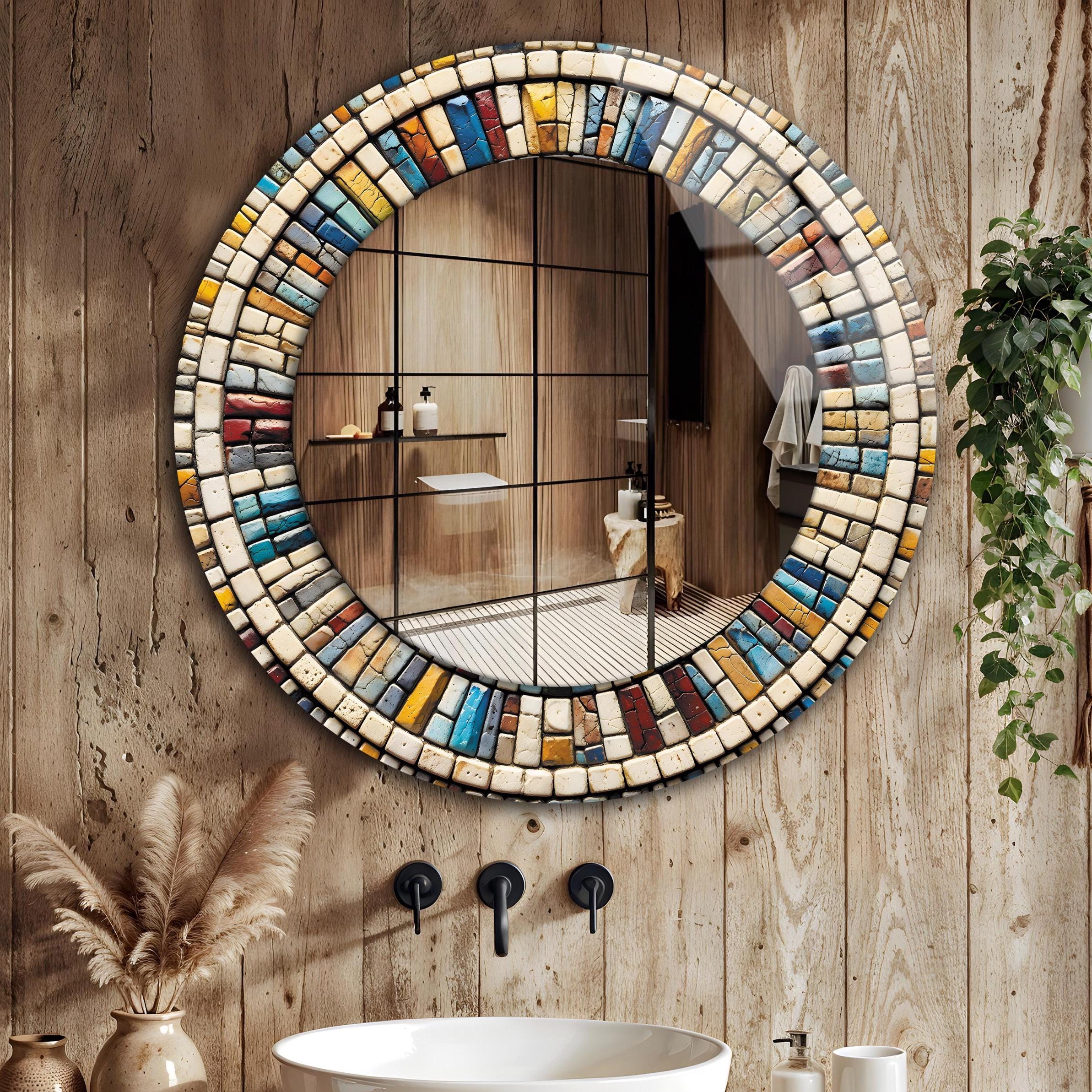 Miroir Ovale Décoratif 60 Cm Avec Mosaïque De Verre Motif Tulipes - Neuf - Décoration Murale élégante