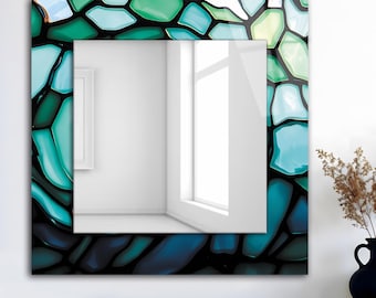 Stained Glass Style Square Wall Mirror, Modern Tempered Glass