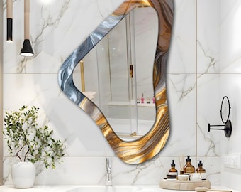 Gold and Silver Marble Asymmetrical Tempered Glass Mirror