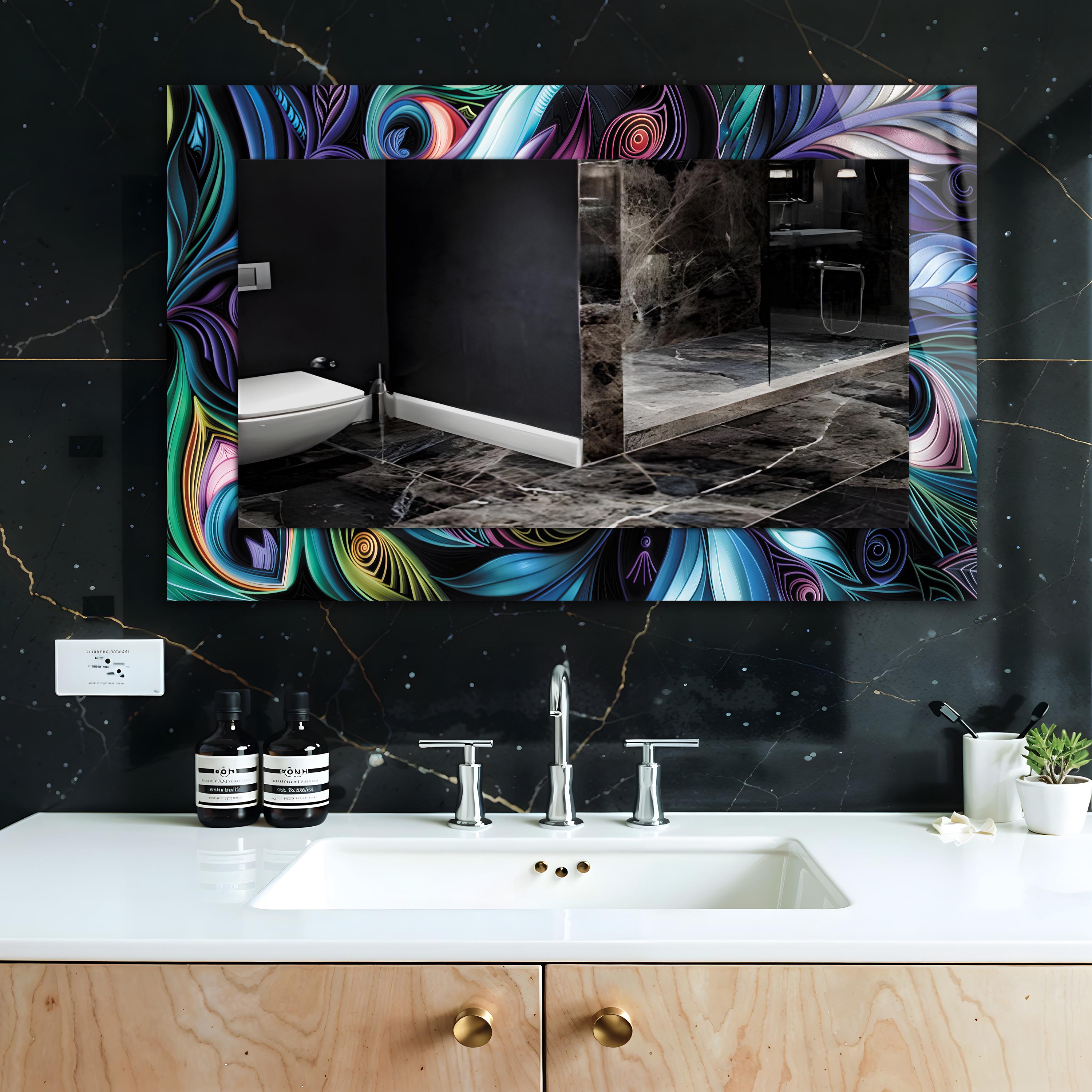 Abstract Peacock Tempered Glass Mirror, Luxury Home Decor, Hallway